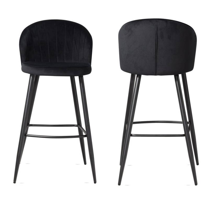 KADIMA DESIGN Barhocker 2er Set Barhocker Samt Schwarz Hocker mit Lehne, Küchenhocker (Bistrohocker Gepolstert), Skandinavisch Stoff / Metall 110 kg, Design Barstuhl Tresenhocker von KADIMA DESIGN