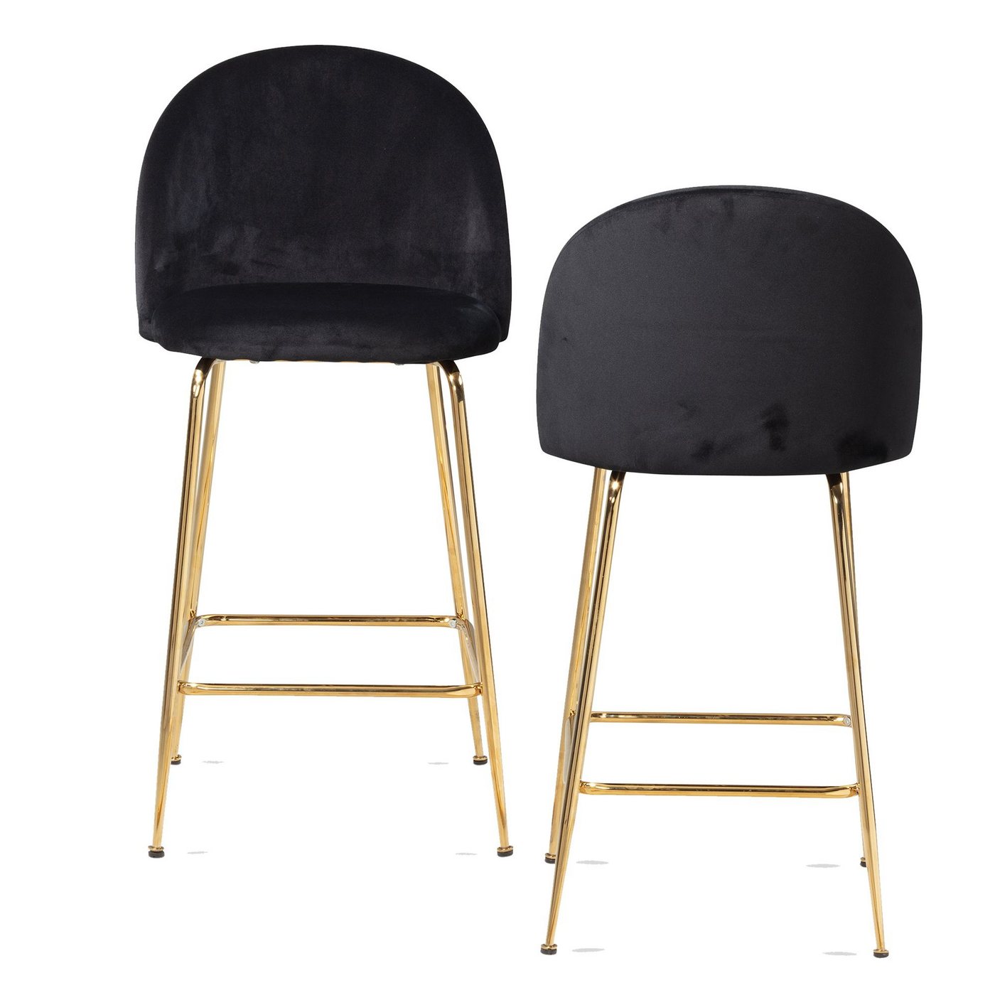 KADIMA DESIGN Barhocker 2er Set Barhocker Samt Schwarz Hocker mit Lehne & goldenen Beinen, (Tresenhocker, Bistrohocker Gepolstert), Küchenhocker Skandinavisch Stoff / Metall 110 kg, Design Barstuhl von KADIMA DESIGN
