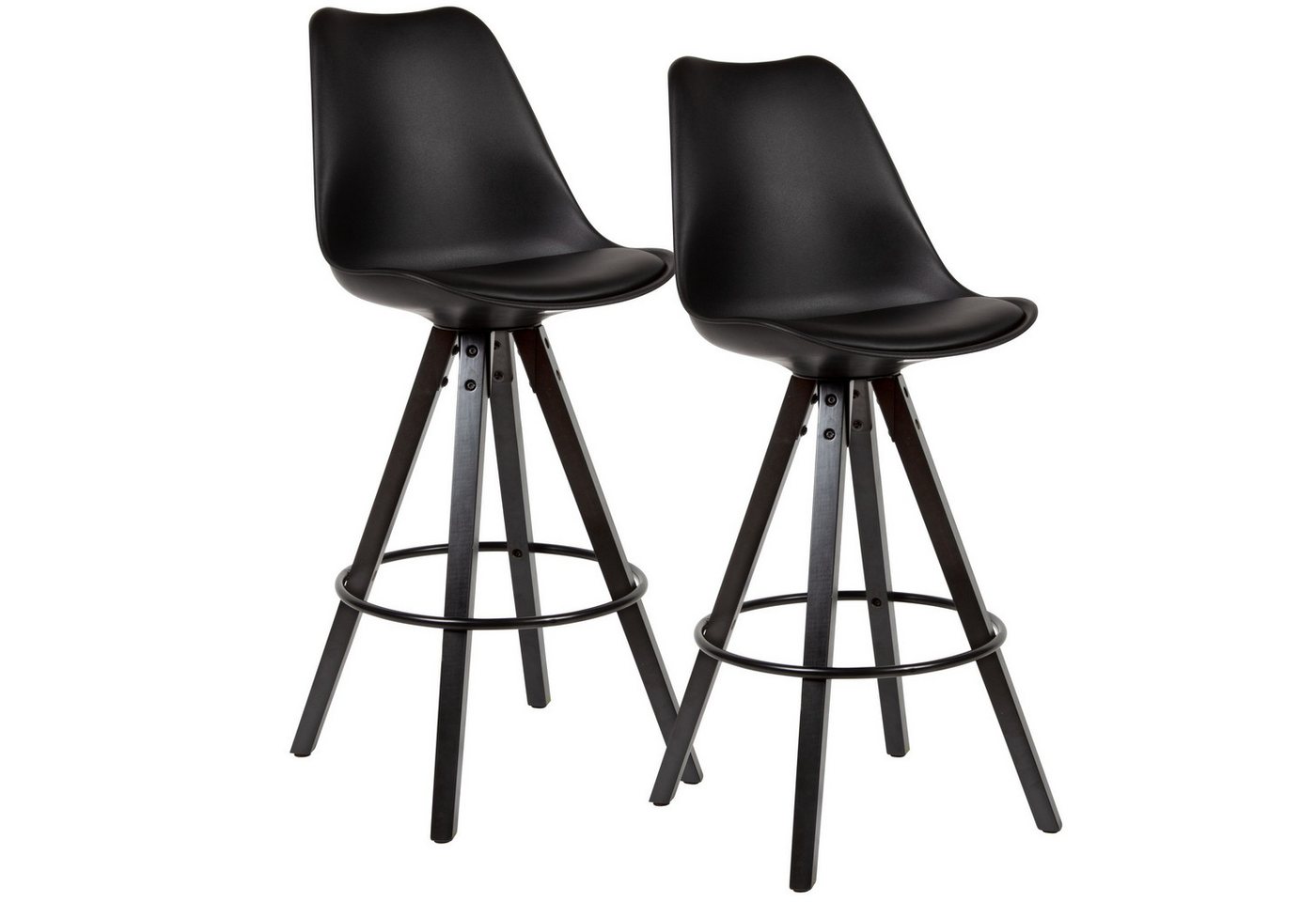 KADIMA DESIGN Barhocker 2er Set Barhocker Schwarz Kunstleder / Massivholz (Tresenhocker mit Lehne Sitzhöhe 77 cm), Design Barstuhl Skandinavisch 2 Stück mit schwarzen Beinen von KADIMA DESIGN