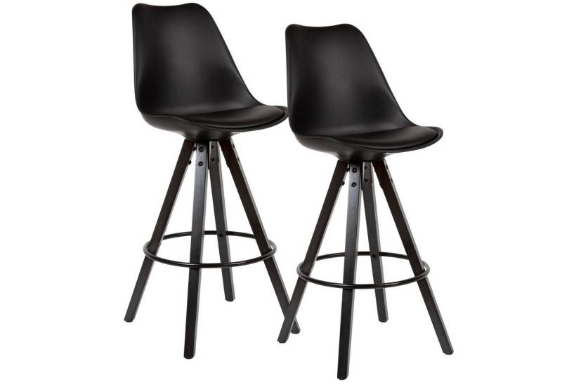 KADIMA DESIGN Barhocker 2er Set Barhocker Schwarz Kunstleder / Massivholz (Tresenhocker mit Lehne Sitzhöhe 77 cm), Design Barstuhl Skandinavisch 2 Stück mit schwarzen Beinen von KADIMA DESIGN