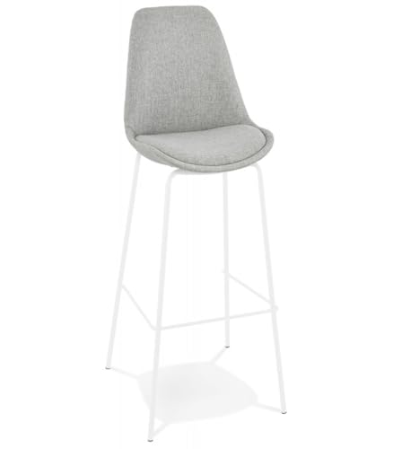 KADIMA DESIGN Barhocker Stoff Grau Metall Weiß | Hochstuhl mit Rückenlehne Gepolstert | Küchenhocker mit Fußstütze 75 cm | Moderner Designerstuhl | 49x45x115 cm | Aloe Kollektion von KADIMA DESIGN