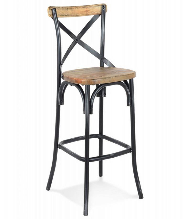 KADIMA DESIGN Barhocker Barhocker 75 cm Sitzhöhe aus Holz und Metall 47x50x110 cm (Küchenstuhl im Retro Vintage Design Walnussholz Effekt COTTAGE), Barstuhl mit Rückenlehne für optimalen Komfort Schwarz von KADIMA DESIGN