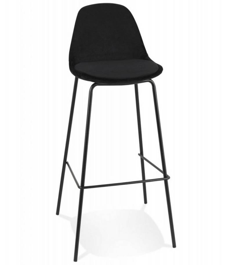 KADIMA DESIGN Barhocker Barhocker 75 cm Sitzhöhe Samt Schwarz mit Rückenlehne 41x41x99 cm (Hochstuhl gepolstert für Bartheke FENTON Kollektion), Barstuhl Metallgestell mit Fußstütze Industrial Modern Look von KADIMA DESIGN