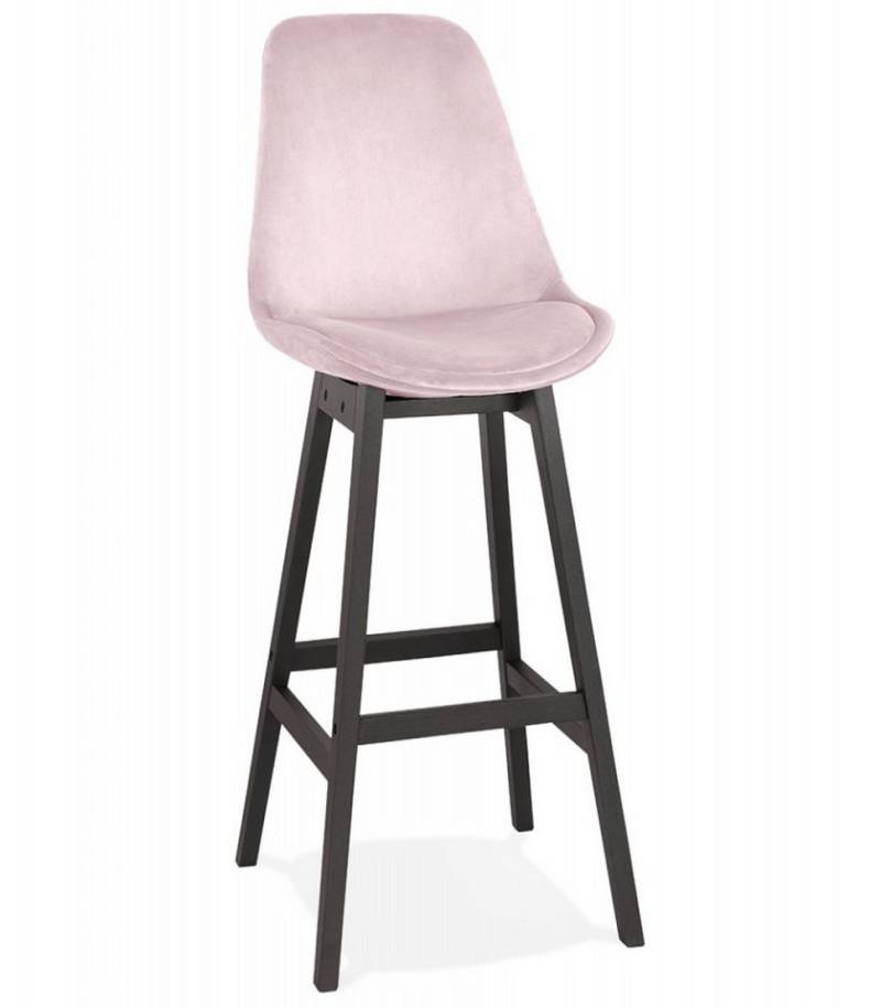 KADIMA DESIGN Barhocker Barhocker aus Holz mit Rosa Samt Sitz Gepolsterter Samt Hocker (Vintage Küchenhocker mit Schwarzen Beinen MORISS), Eleganter Barstuhl mit Hoher Rückenlehne 48x56x113 cm Sitzhöhe 75 cm von KADIMA DESIGN