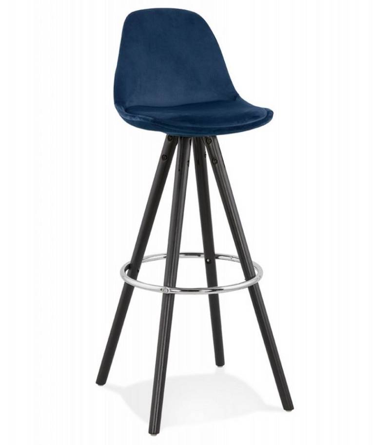 KADIMA DESIGN Barhocker Barhocker aus Samt und Holz Retrohocker mit Fußstütze (41x41x97 cm Dunkelblau SPIRIT Kollektion), Eleganter Barstuhl mit Sitzhöhe 75 cm Vintage Retro Stil von KADIMA DESIGN