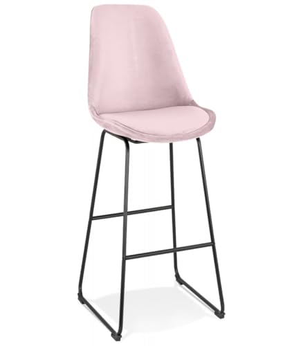 KADIMA DESIGN Barhocker mit Samtsitz | Rosa Samt Hochstuhl mit Schwarzem Metallgestell | Gepolsterter Samthocker für Bar und Theke | Moderner Stil | 48x55x119 cm, Sitzhöhe 77 cm | Glamour Kollektion von KADIMA DESIGN