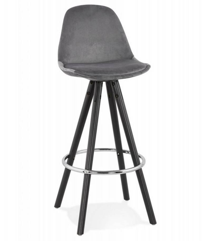 KADIMA DESIGN Barhocker Mittelhoher Hocker aus Holz mit Samtbezug Industrie Stil (Snackhocker mit robustem Design SPIRIT MINI Kollektion), Küchenhocker mit Fußstütze aus Chrom 41x41x87 cm Sitzhöhe 65 cm von KADIMA DESIGN