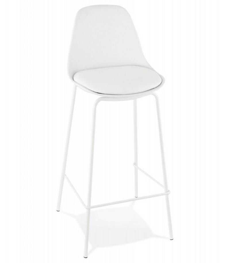 KADIMA DESIGN Barhocker Mittelhoher Snackhocker Halbmondförmiger Holzsitz Metall (Barhocker Industriestil Schutzvorrichtungen Sitzhöhe 65 cm), Küchenhocker Weißer Metallsockel Fußstütze Modern Minimalistisch von KADIMA DESIGN