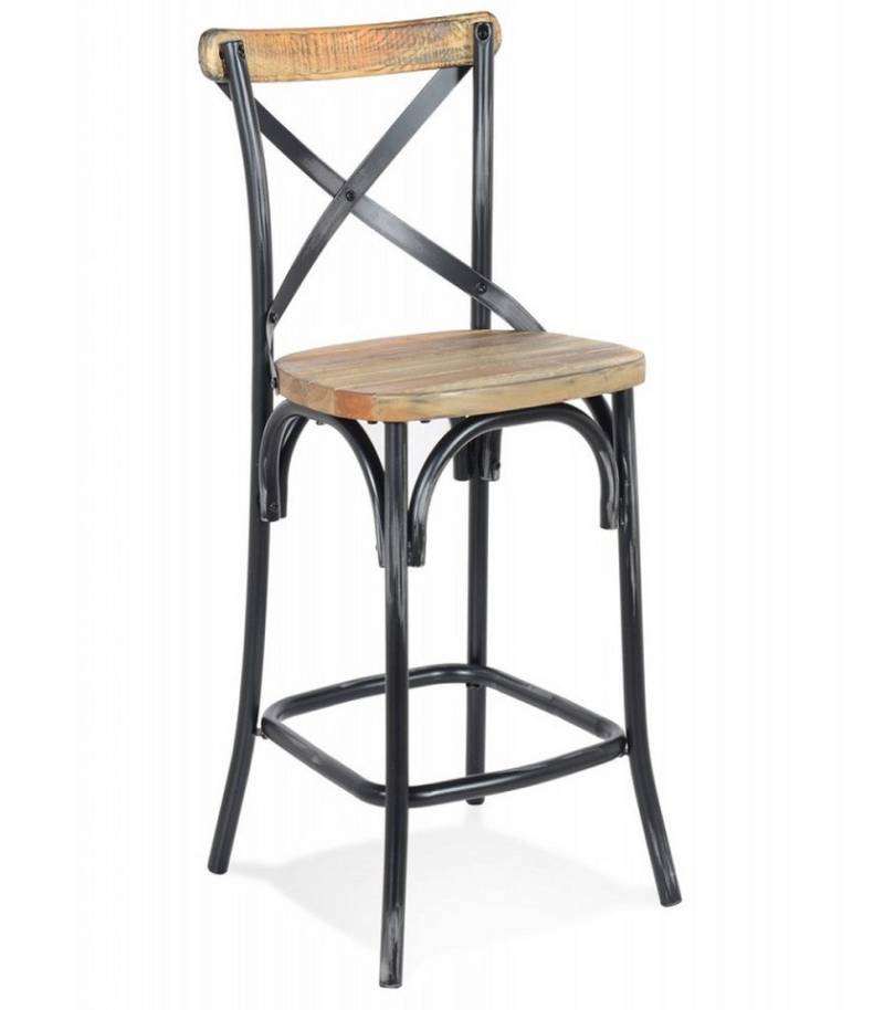 KADIMA DESIGN Barhocker Hochstuhl aus Holz und Metall Snackhocker für mittelhohe Tische (Vintage Skandinavisch Industrial 47x50x100 cm Sitzhöhe 65 cm), Küchenhocker COTTAGE MINI 65 mit Rückenlehne Beige Schwarz von KADIMA DESIGN