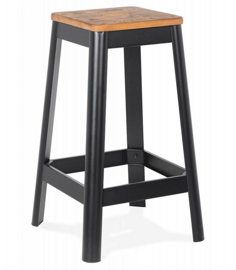 KADIMA DESIGN Barhocker Hochstuhl Küchenhocker mit Kiefernholzsitz Metallbeine Schwarz Braun (Barhocker im Industriestil LIDYA MINI Kollektion), Mittelhoher Snackhocker für Esstisch 44x44x65 cm Sitzhöhe 65 cm von KADIMA DESIGN