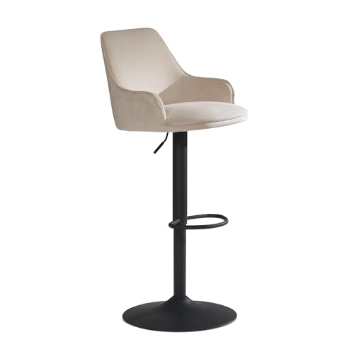 KADIMA DESIGN Barhocker Samt Beige Hocker mit Lehne 86-106 cm | Küchenhocker Höhenverstellbar Modern 100 kg | Barstuhl Tresenhocker mit Metall-Trompetenfuß | Bistrohocker Gepolstert von KADIMA DESIGN