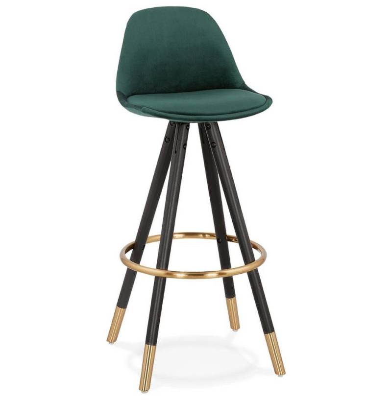 KADIMA DESIGN Barhocker Samt-Hochstuhl, schwarze Holzbeine, Sitzhocker mit goldenen Akzenten, Gepolsterte Sitzfläche, Rückenlehne, Fußstütze, Bodenschoner von KADIMA DESIGN