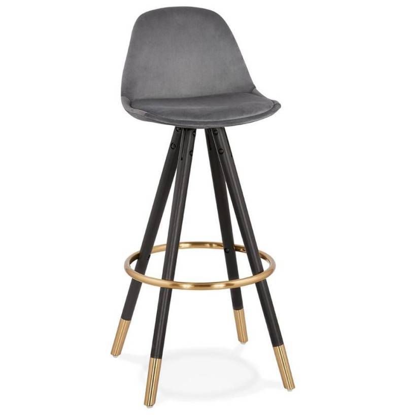 KADIMA DESIGN Barhocker Samt-Hochstuhl, schwarze Holzbeine, Sitzhocker mit goldenen Akzenten, Gepolsterte Sitzfläche, Rückenlehne, Fußstütze, Bodenschoner von KADIMA DESIGN
