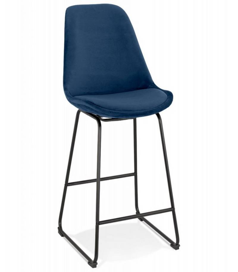 KADIMA DESIGN Barhocker Hochstuhl Snackhocker BULLY MINI aus blauem Samt und Metall (Barhocker mit schwarzem Metallgestell 48x55x109 cm Sitzhöhe 67 cm), Küchenhocker mit gepolstertem Sitz Modern Elegant Dunkelblau von KADIMA DESIGN