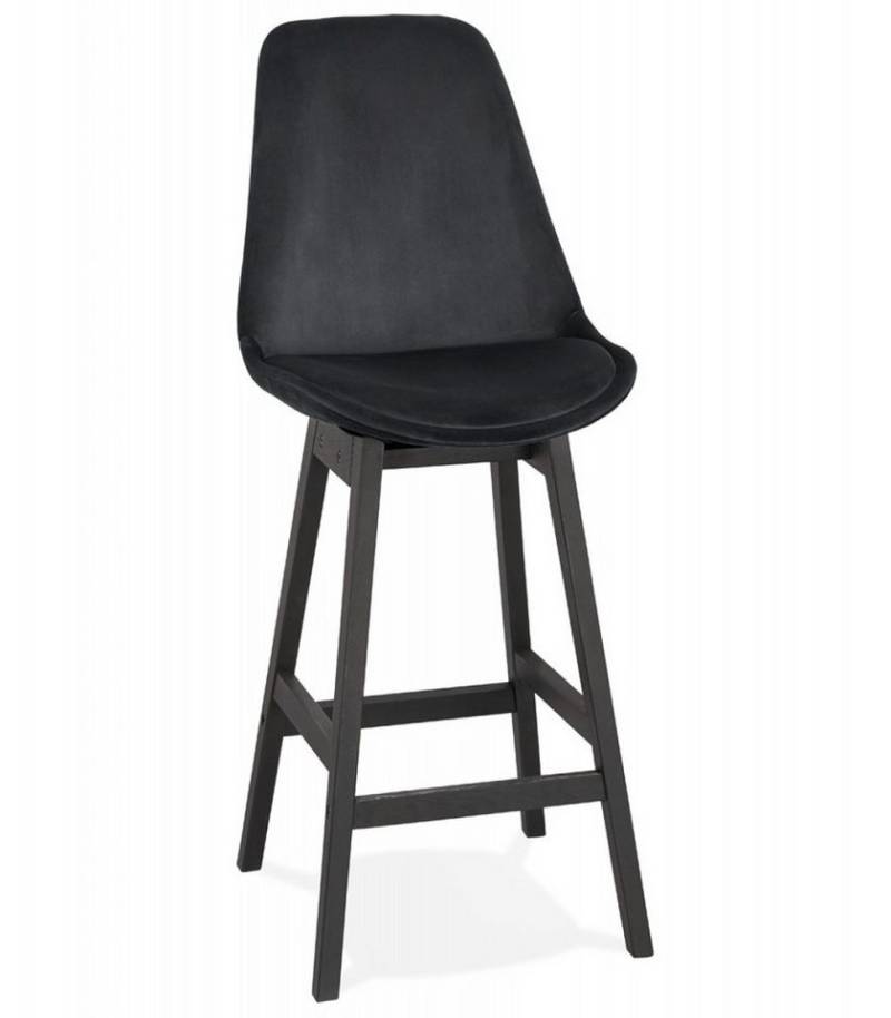 KADIMA DESIGN Barhocker Snackhocker aus Holz mit Samtbezug Skandinavisch 65 cm Sitzhöhe (Küchenhocker in Schwarz für Theken MORISS MINI Kollektion), Barhocker mit hoher Rückenlehne für Komfort 48x56x103 cm von KADIMA DESIGN