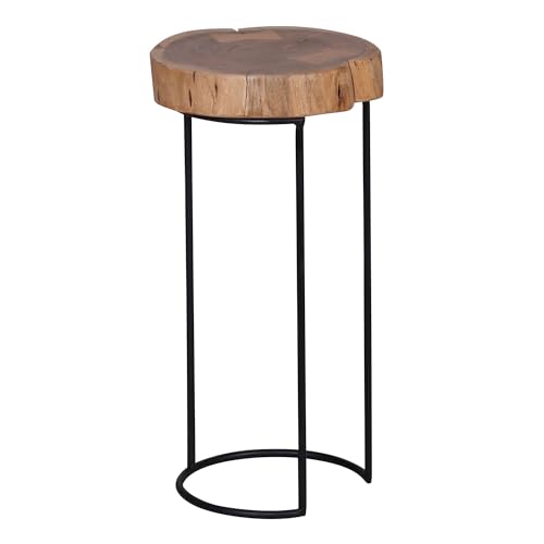 KADIMA DESIGN Beistelltisch AKOLA Massiv-Holz Akazie Wohnzimmer-Tisch Metallbeine Landhaus-Stil Baumstamm-Form Echt-Holz Natur von KADIMA DESIGN