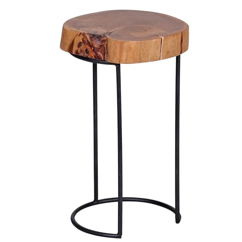 KADIMA DESIGN Beistelltisch AKOLA Massiv-Holz Akazie Wohnzimmer-Tisch Metallbeine Landhaus-Stil Baumstamm-Form Echt-Holz Natur von KADIMA DESIGN