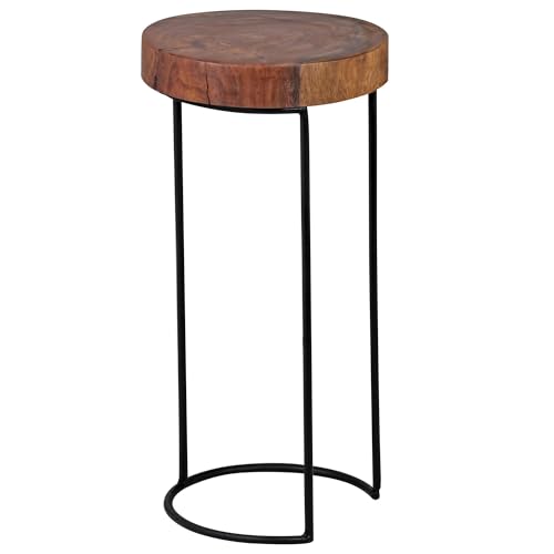 KADIMA DESIGN Beistelltisch AKOLA Massiv-Holz Sheesham Wohnzimmer-Tisch Metallbeine Landhaus-Stil Baumstamm-Form Echt-Holz Natur von KADIMA DESIGN