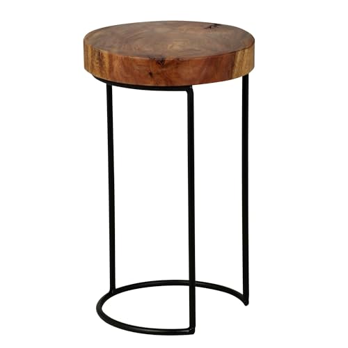 KADIMA DESIGN Beistelltisch AKOLA Massiv-Holz Sheesham Wohnzimmer-Tisch Metallbeine Landhaus-Stil Baumstamm-Form Echt-Holz Natur von KADIMA DESIGN