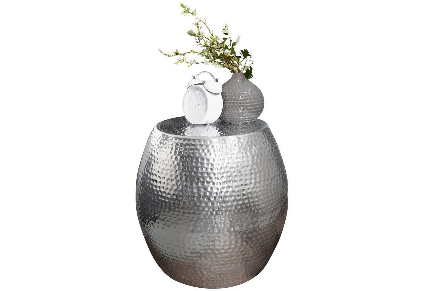 KADIMA DESIGN Beistelltisch Beistelltisch 42 x 42 x 42 cm Aluminium Silber Dekotisch Orientalisch (Kleiner Hammerschlag Abstelltisch), Rund, Designer Ablagetisch Metall Modern, Anstelltisch Schmal von KADIMA DESIGN