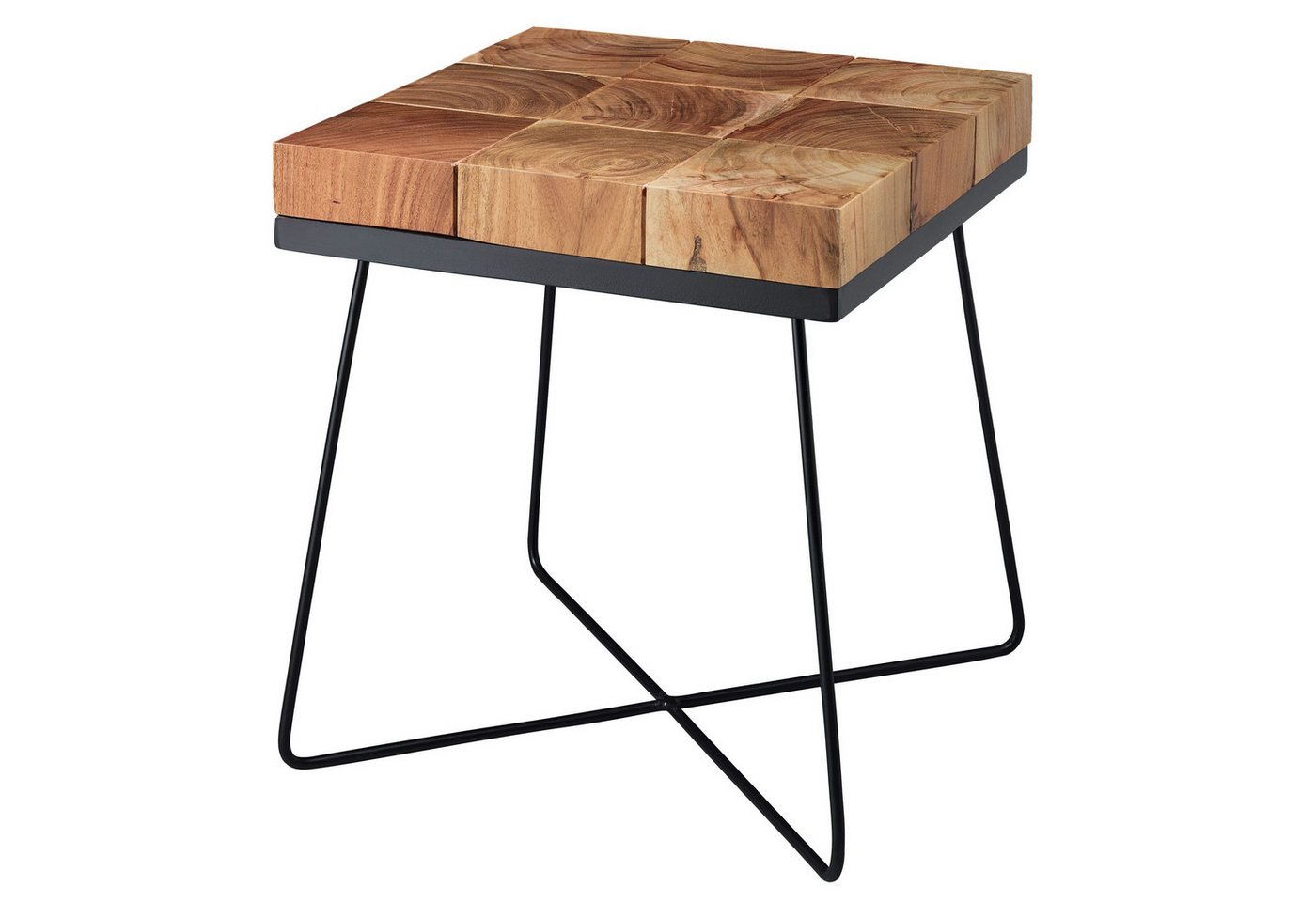 KADIMA DESIGN Beistelltisch Beistelltisch 45 x 45 x 51 cm Akazie Massivholz mit Metallgestell (Wohnzimmertisch Modern Holztisch mit Metallbeinen), Industrial Anstelltisch Quadratisch Massiv Holz Tisch Braun von KADIMA DESIGN