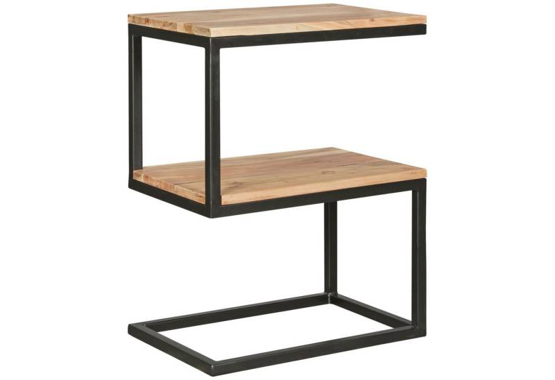 KADIMA DESIGN Beistelltisch Beistelltisch AKOLA S-Form Massiv-Holz Akazie / Metall 45 x 60 x 30 cm (Anstelltisch Ablagetisch eckig), Design Wohnzimmertisch Landhaus-Stil von KADIMA DESIGN