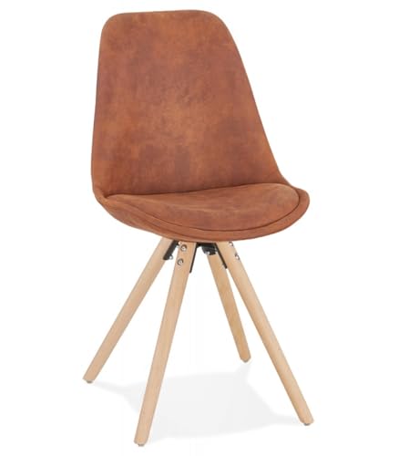 KADIMA DESIGN Esszimmerstuhl Mikrofaser Holzbeine | Bequemer Designerstuhl Hohe Rückenlehne | Skandinavischer Polsterstuhl Wohnzimmer | Braun Beige | 48x56x84 cm | Kollektion Harry von KADIMA DESIGN