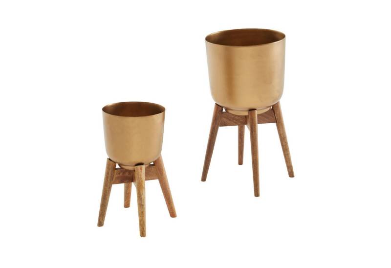 KADIMA DESIGN Blumenständer Blumentopf 2er Set Metall / Massivholz Pflanzkübel Gold mit Füßen (Blumenkübel Pflanzgefäß), Design Pflanzenkübel Rund von KADIMA DESIGN