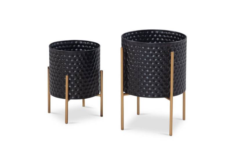 KADIMA DESIGN Blumenständer Blumentopf 2er Set Metall Pflanzkübel Schwarz / Gold mit Füßen (Blumenkübel Pflanzgefäß mit Waben-Muster in 3D), Design Pflanzenkübel Rund Indoor von KADIMA DESIGN