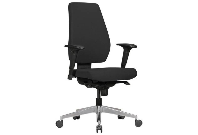 KADIMA DESIGN Bürostuhl Bürostuhl DARIUS mit Stoff-Bezug in Schwarz (Design Schreibtisch-Stuhl mit Synchromechanik & Armlehnen), Drehstuhl Drehsessel ergonomisch 120 kg von KADIMA DESIGN