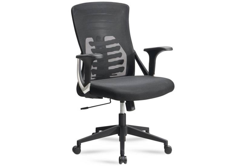 KADIMA DESIGN Bürostuhl Mesh-Drehstuhl, Höhenverstellbar, Ergonomisch, Lordosenstütze, Schwarz (Atmungsaktives Netzgewebe, Armlehnen, Wippmechanik, 120kg belastbar), Ergonomische S-Form, Lordosenstütze 4-fach verstellbar von KADIMA DESIGN