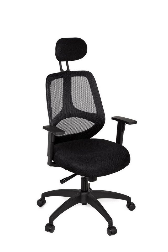 Amstyle Bürostuhl Bürostuhl Stoffbezug Schreibtischstuhl Armlehne schwarz Chefsessel (120 kg Drehstuhl Kopfstütze), 120 kg Drehstuhl von Amstyle