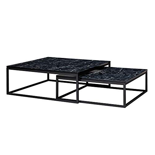 KADIMA DESIGN MARMIX Couchtische 2er Set: Quadratisch, Marmoroptik, Metallgestell, 22-27 cm Höhe, leicht zu reinigen Farbe: Schwarz von KADIMA DESIGN