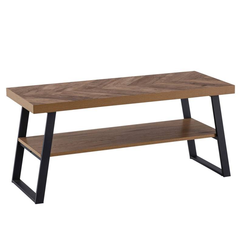 KADIMA DESIGN Couchtisch Couchtisch 100x40x41 cm Sofatisch Braun mit Fischgrät-Muster, Design (Kaffeetisch mit Metallgestell), Wohnzimmertisch Rechteckig, Loungetisch Modern mit Ablage von KADIMA DESIGN