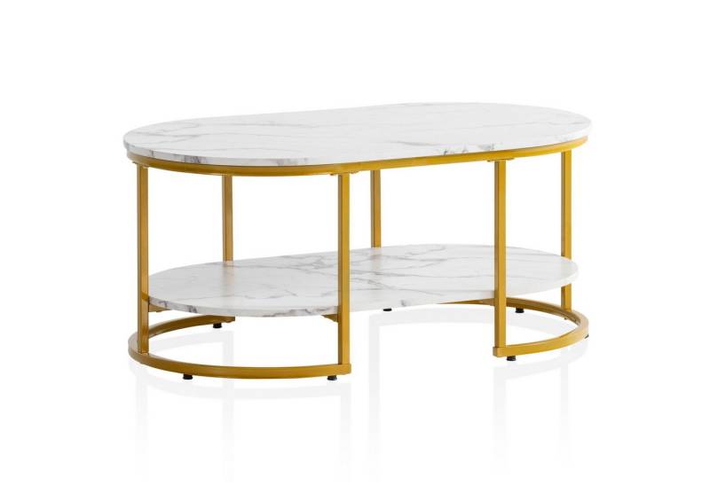 KADIMA DESIGN Couchtisch Couchtisch 100x60x45 cm Weiß mit Marmor Optik, Design Wohnzimmertisch (goldenem Metallgestell), Rechteckig, Lounge Sofatisch mit Ablage, Kaffeetisch Modern mit von KADIMA DESIGN