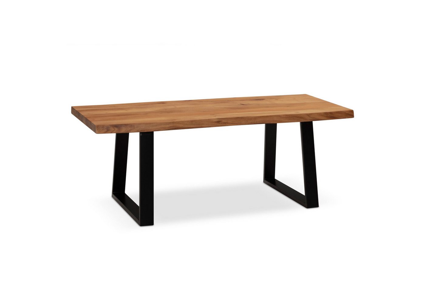 KADIMA DESIGN Couchtisch Couchtisch 120x60x46 cm Akazie Massivholz / Metall Baumkante, Design (mit Trapezbeinen in Schwarz), Wohnzimmertisch Rechteckig, Sofatisch Stubentisch Braun, Kaffeetisch von KADIMA DESIGN