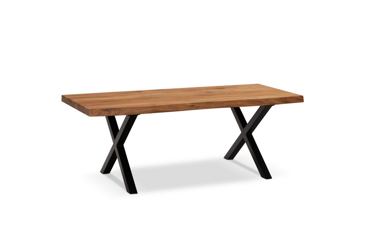 KADIMA DESIGN Couchtisch Couchtisch 120x60x46 cm Akazie Massivholz / Metall Baumkante, Design (mit schwarzen Beinen in X-Form), Wohnzimmertisch Rechteckig, Sofatisch Stubentisch Braun, Kaffeetisch von KADIMA DESIGN