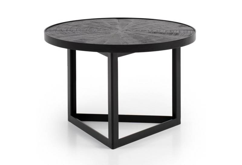 KADIMA DESIGN Couchtisch Couchtisch 58x58x40 cm Mango Massivholz / Metall Schwarz Sofatisch (Massiv mit Holzmuster), Rund, Design Wohnzimmertisch Industrial, Kaffeetisch Wohnzimmer von KADIMA DESIGN