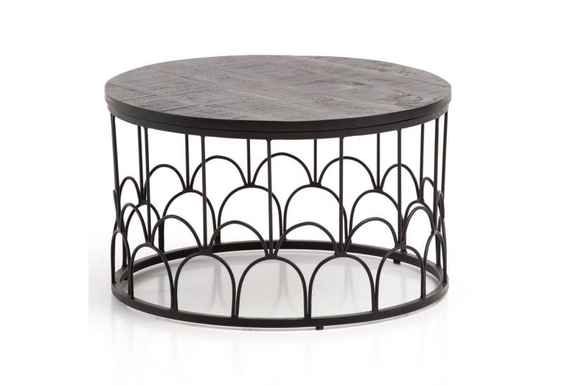 KADIMA DESIGN Couchtisch Couchtisch 60x60x36 cm Mango Massivholz / Metall Schwarz Sofatisch (Massiv mit Metallgestell), Rund, Design Wohnzimmertisch Industrial, Kaffeetisch Wohnzimmer von KADIMA DESIGN