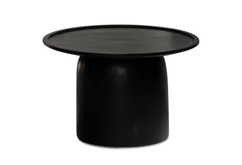 KADIMA DESIGN Couchtisch Couchtisch 60x60x40 cm Mango Massivholz Schwarz Sofatisch Rund (Kaffeetisch Wohnzimmer Modern mit Trommelgestell), Design Wohnzimmertisch mit erhöhtem Rand von KADIMA DESIGN