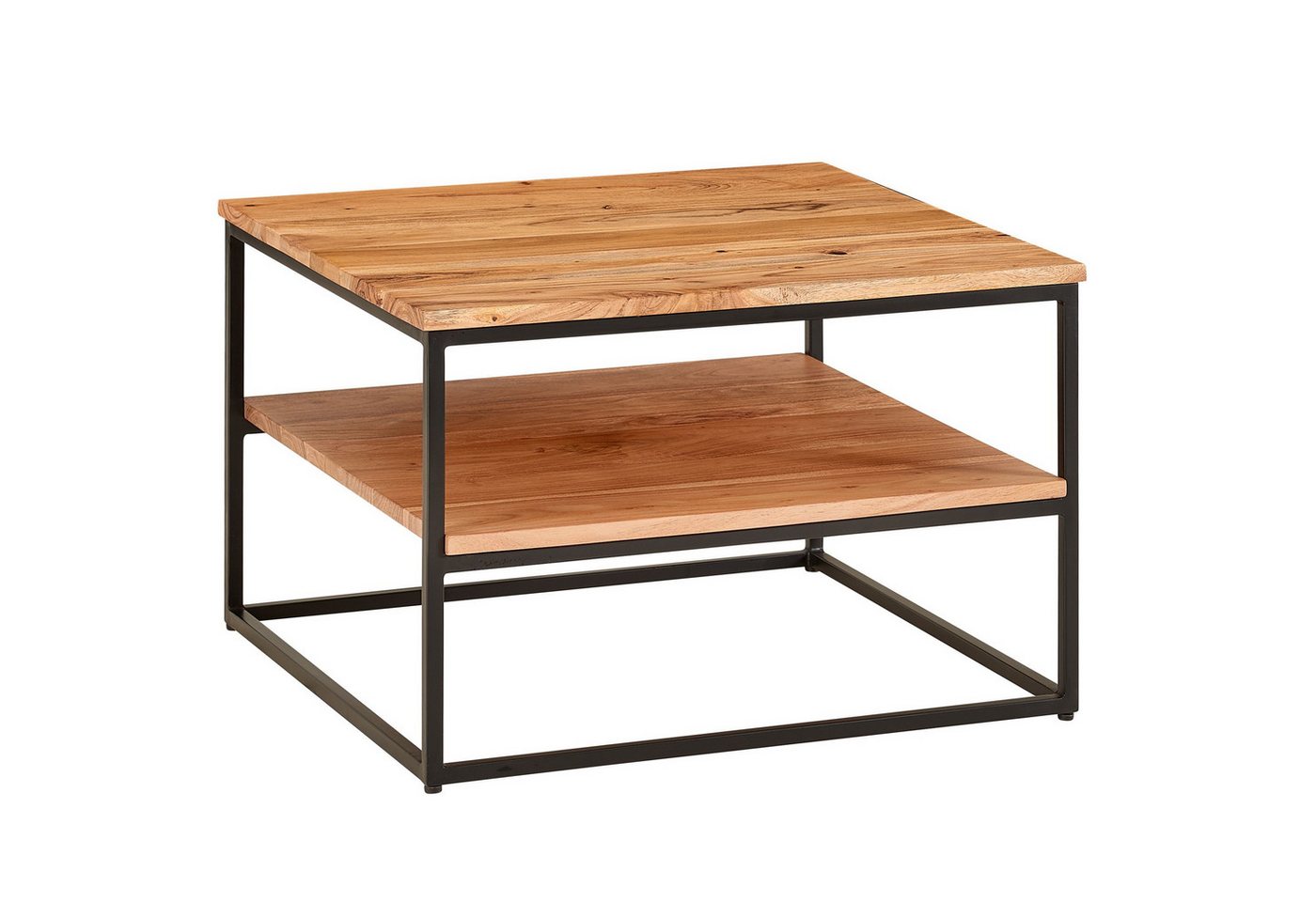 KADIMA DESIGN Couchtisch Couchtisch 60x60x41 cm Massivholz Metall Sofatisch Wohnzimmertisch (Kaffeetisch Massiv), Akazie, Stubentisch Industrial mit Stauraum, Holztisch Quadratisch von KADIMA DESIGN