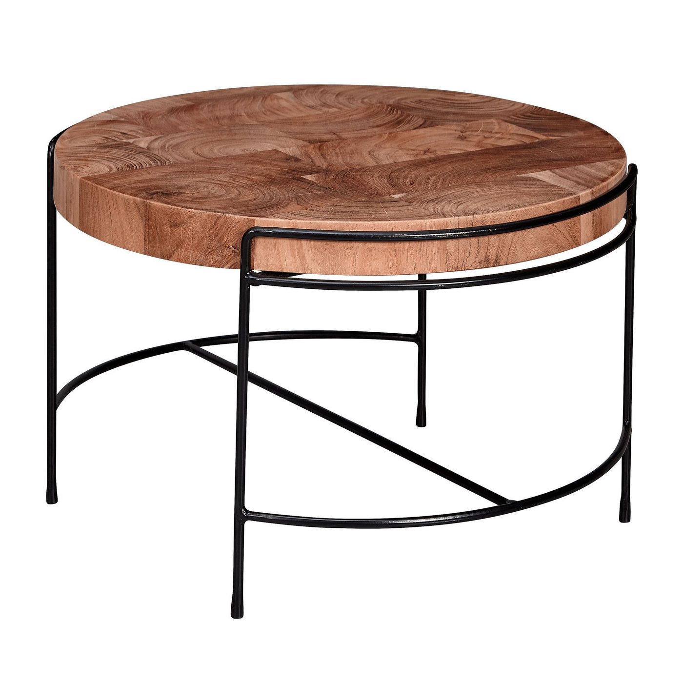 KADIMA DESIGN Couchtisch Couchtisch 62x40x62 cm Sofatisch Akazie Massivholz / Metall, (Holztisch Wohnzimmer Industrial), Wohnzimmertisch Rund mit Metallbeinen, Kleiner Designer Tisch Massiv von KADIMA DESIGN