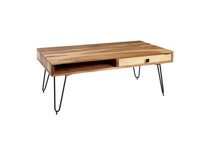 KADIMA DESIGN Couchtisch Couchtisch BAGLI Massiv-Holz Akazie 110 cm breit Wohnzimmer-Tisch, Design Metallbeine Landhaus-Stil Beistelltisch von KADIMA DESIGN