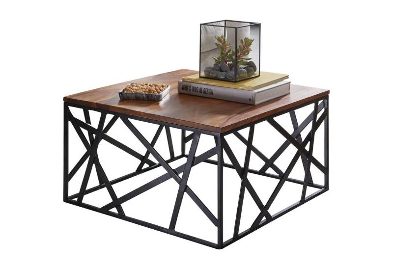 KADIMA DESIGN Couchtisch Couchtisch BAKAL 60x35x60 cm Massivholz / Metall Sofatisch Holztisch (Designer Kaffeetisch massiv, Tisch quadratisch), Design Wohnzimmertisch Industrial Style, Stubentisch Braun / Schwarz von KADIMA DESIGN