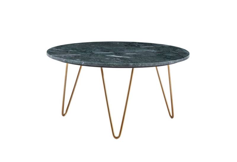 KADIMA DESIGN Couchtisch Couchtisch Echter Marmor Grün 70x70x35 cm Sofatisch Metall Gold, (Groß, Kaffeetisch Haarnadelbeine), Design Dreibein Wohnzimmertisch Rund Modern, Marmortisch Loungetisch von KADIMA DESIGN
