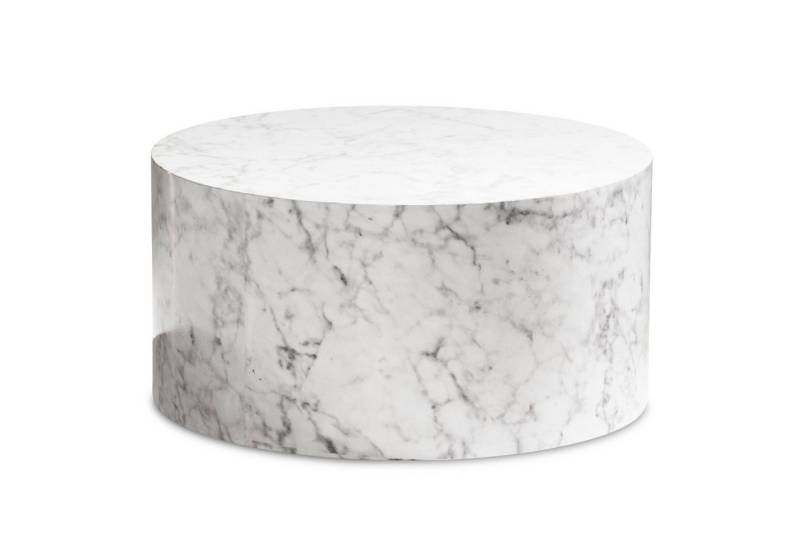 KADIMA DESIGN Couchtisch Couchtisch MONOBLOC 60x60x30 cm Weiß Hochglanz mit Marmor Optik (Lounge Sofatisch Kaffeetisch Modern), Design Wohnzimmertisch Rund von KADIMA DESIGN