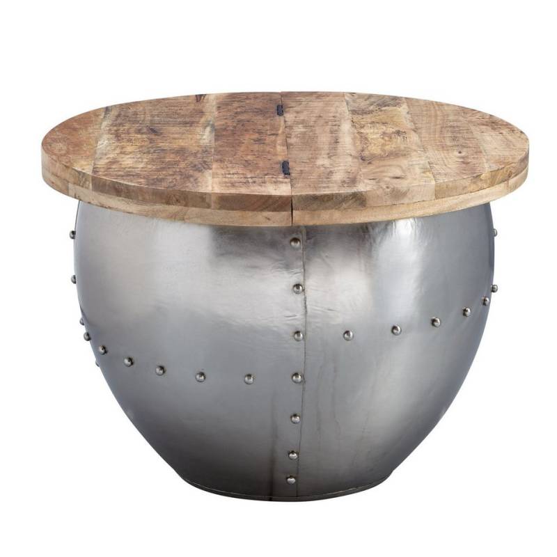 KADIMA DESIGN Couchtisch Couchtisch Mango Massivholz / Metall 60x43x60 cm Industrial Style Rund (Moderner Loungetisch Sofatisch Silber), Design Wohnzimmertisch mit Stauraum von KADIMA DESIGN
