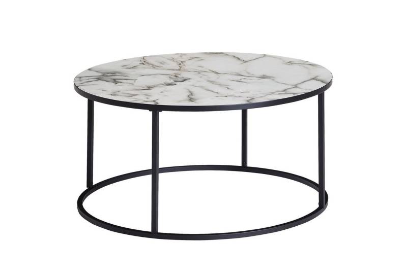 KADIMA DESIGN Couchtisch Couchtisch Rund 80x40x80 cm mit Marmor Optik Weiß (Moderner Dekotisch), Wohnzimmertisch mit Metall-Gestell Schwarz von KADIMA DESIGN