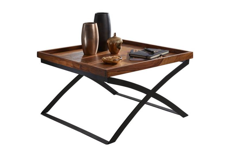 KADIMA DESIGN Couchtisch Wohnzimmertisch Industrial Style, Massivholz / Metall Sofatisch (Designer Kaffeetisch massiv, Tisch quadratisch), Design Wohnzimmertisch Industrial Style, Stubentisch Braun/Schwarz von KADIMA DESIGN