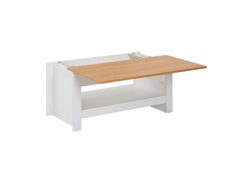 KADIMA DESIGN Couchtisch Couchtisch Weiß / Eiche 85x47x45 cm Wohnzimmertisch mit Stauraum (Kaffeetisch Loungetisch Eckig), Design Sofatisch mit Ablagefach Modern von KADIMA DESIGN